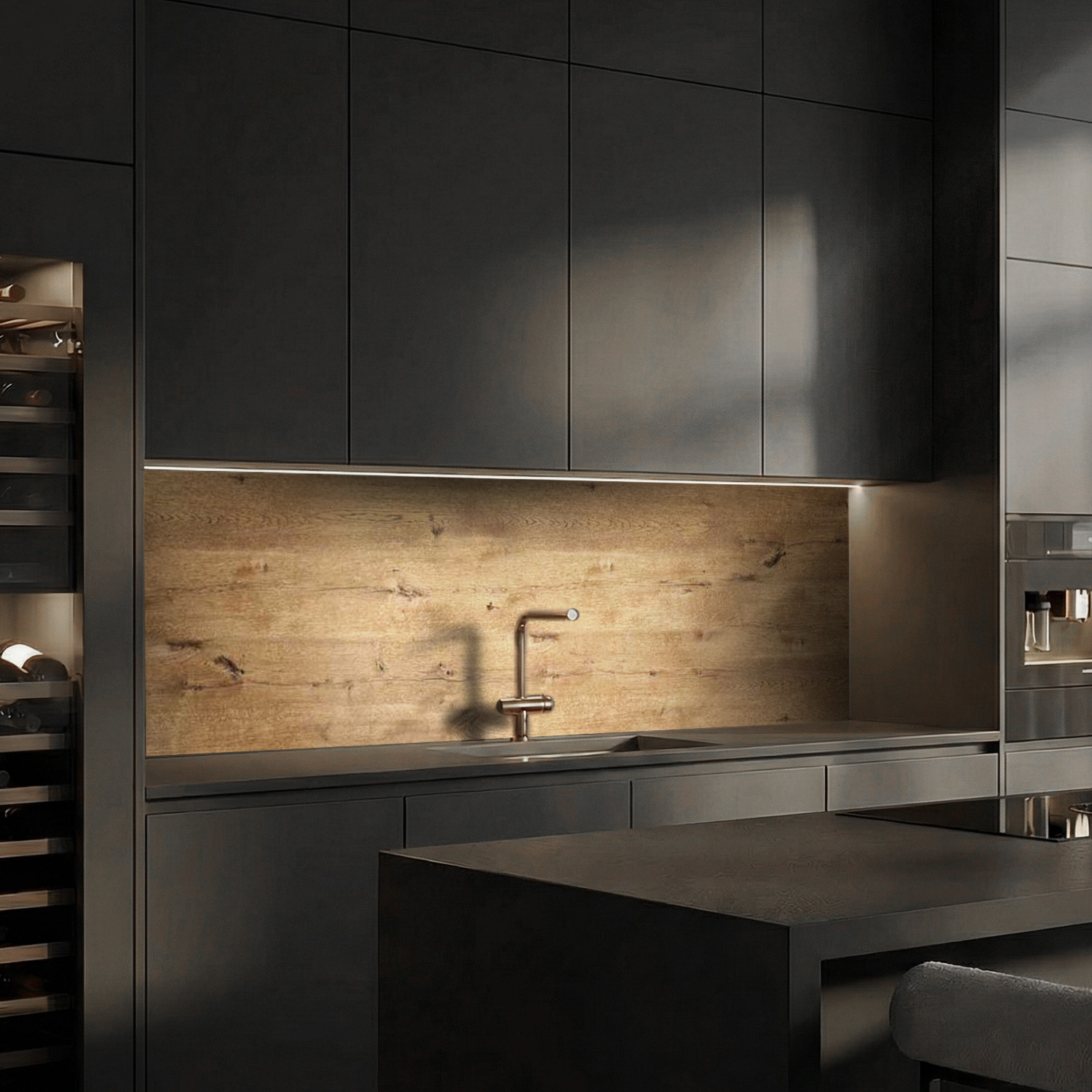 Küchenrückwand mit Holz V5 Motiv als Fliesenersatz und Spritzschutz