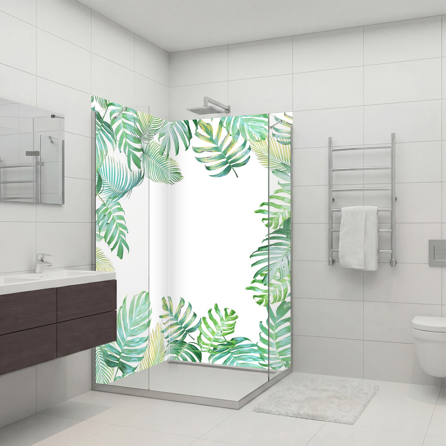 Duschrückwand mit Tropical V1 Motiv, als Badrückwand zum Fliesenersatz