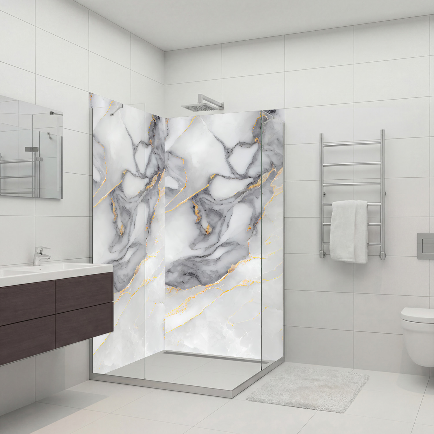 Duschrückwand mit Marmor V20 Motiv, als Badrückwand zum Fliesenersatz