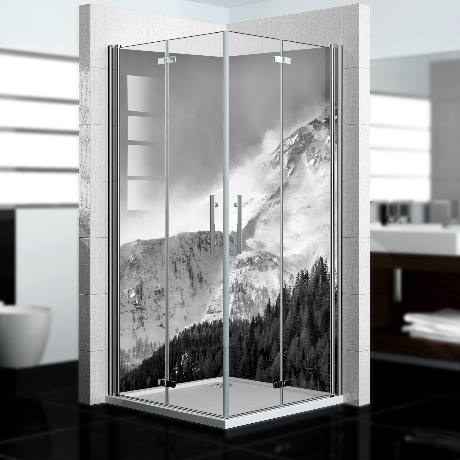 Duschrückwand mit Berg V5 Motiv, als Badrückwand zum Fliesenersatz  Duschrückwand mit Berg V5 Motiv, als Badrückwand zum Fliesenersatz