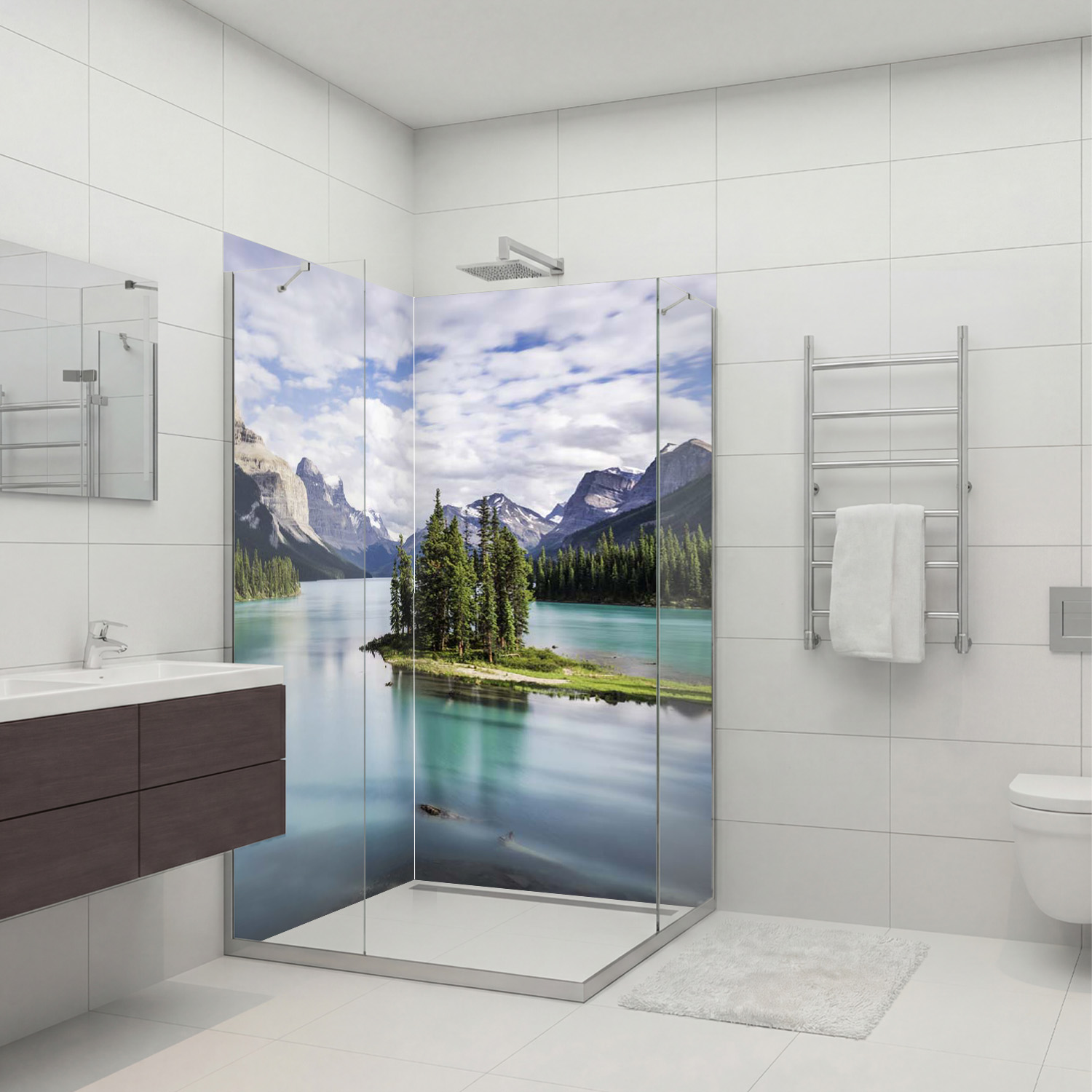 Duschrückwand mit Berg V2 Motiv
