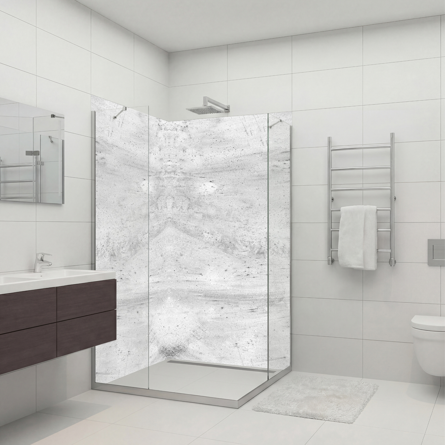 Duschrückwand mit Beton V4 Motiv, als Badrückwand zum Fliesenersatz