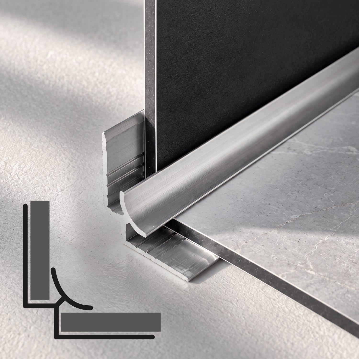 Aluminium Profilsets 200cm: 2x Abschlussprofile und 1x Eckprofil - für 3mm Rückwände