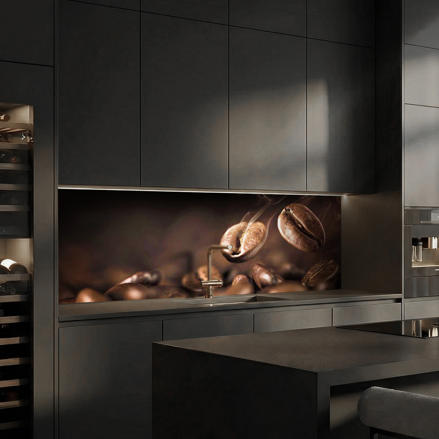 Küchenrückwand mit Kaffee V1 Motiv als Fliesenersatz und Spritzschutz
