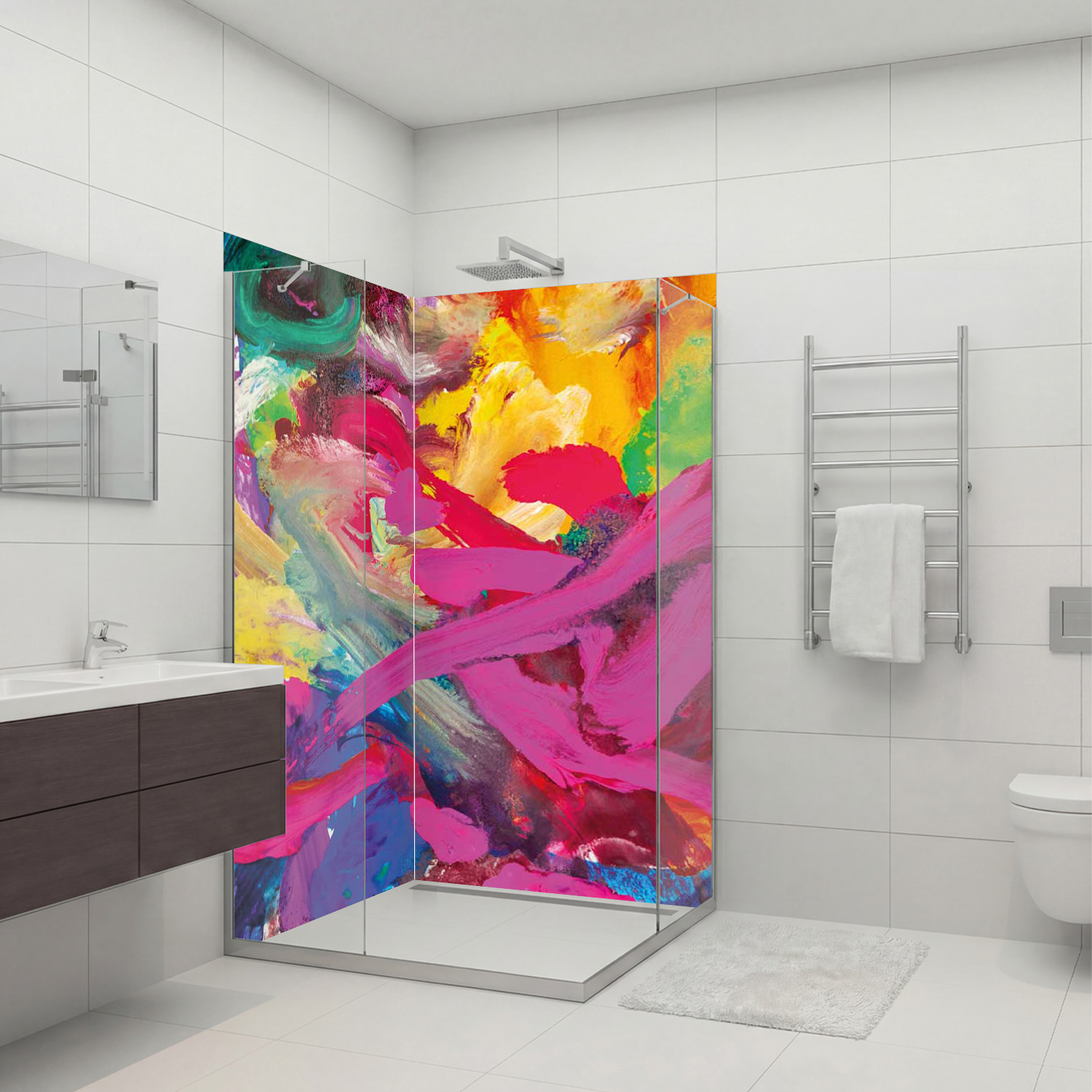 Duschrückwand mit Kunst V1 Motiv, als Badrückwand zum Fliesenersatz