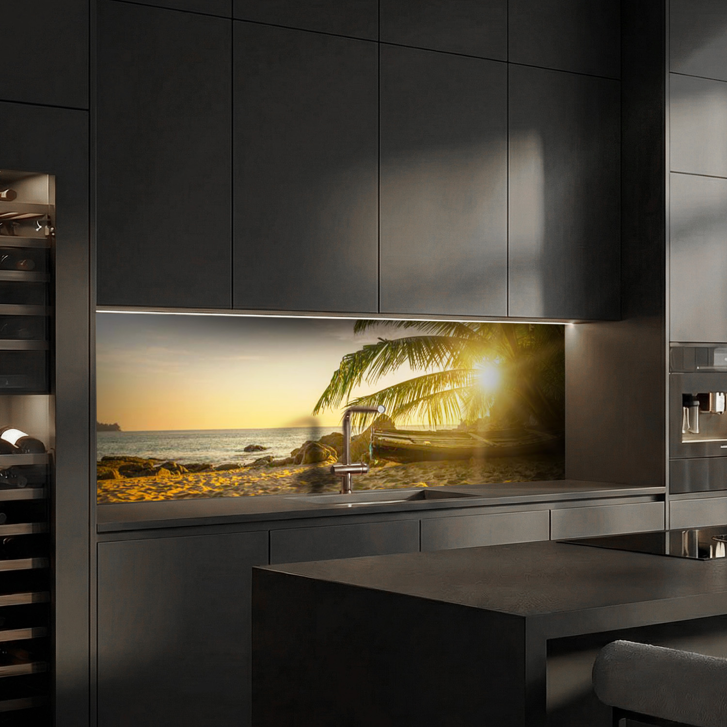 Küchenrückwand mit Strand V1 Motiv als Fliesenersatz und Spritzschutz