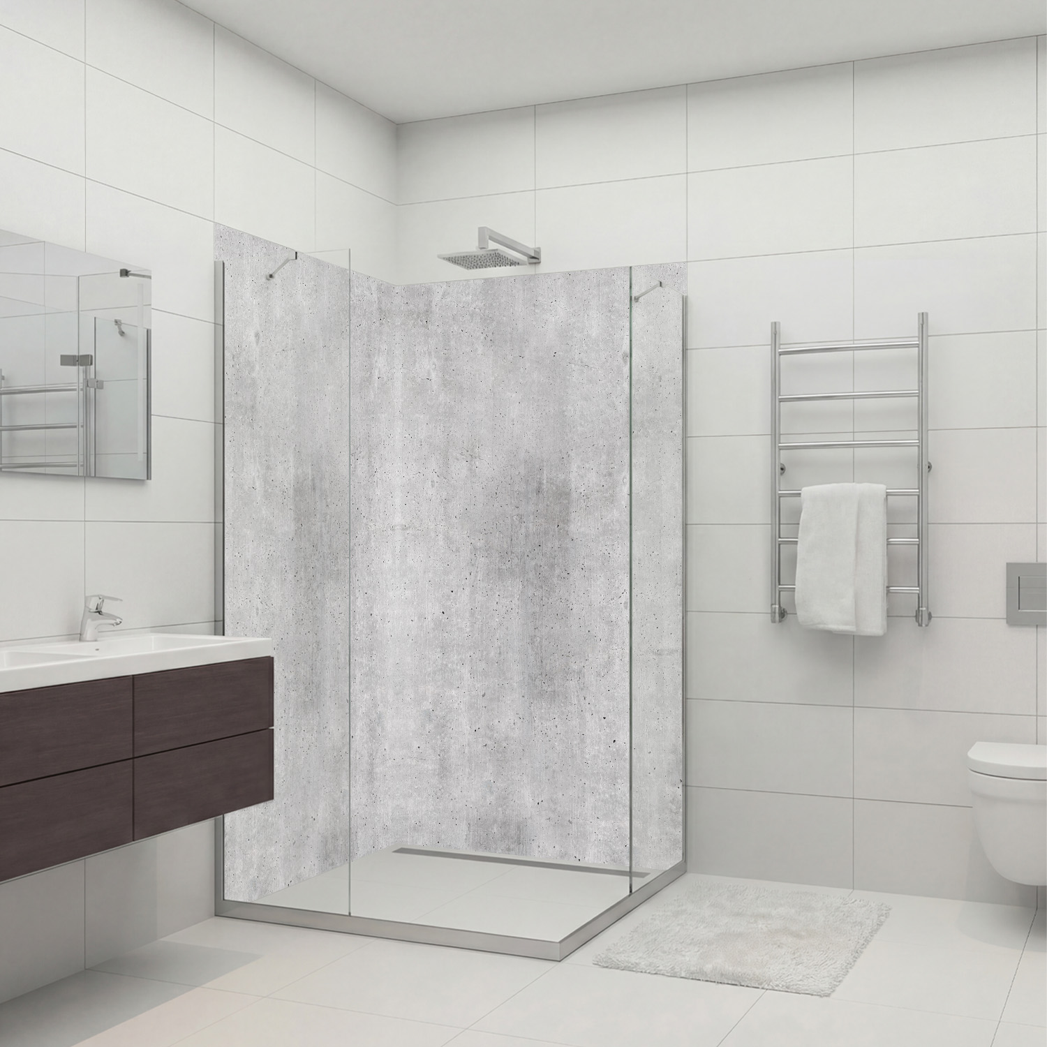 Duschrückwand mit Beton V1 Motiv, als Badrückwand zum Fliesenersatz