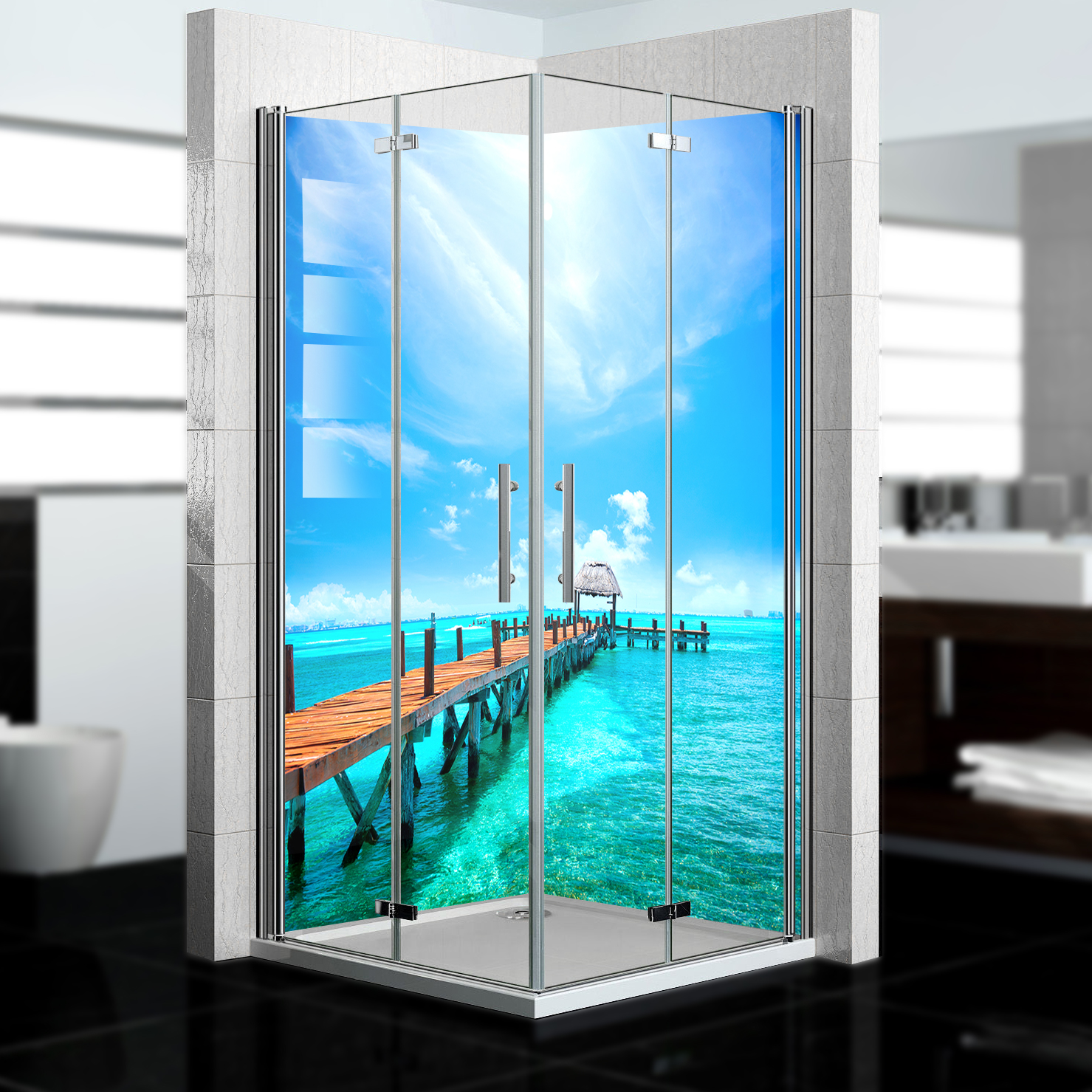 Duschrückwand mit Ozean V6 Motiv, als Badrückwand zum Fliesenersatz  Duschrückwand mit Ozean V6 Motiv, als Badrückwand zum Fliesenersatz