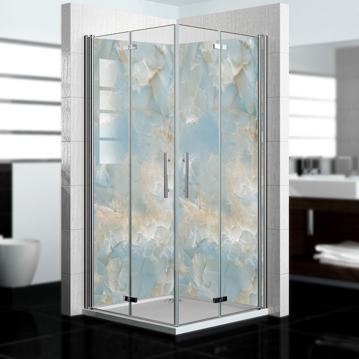 Duschrückwand mit Marmor V8 Motiv, als Badrückwand zum Fliesenersatz Duschrückwand mit Marmor V8 Motiv, als Badrückwand zum Fliesenersatz