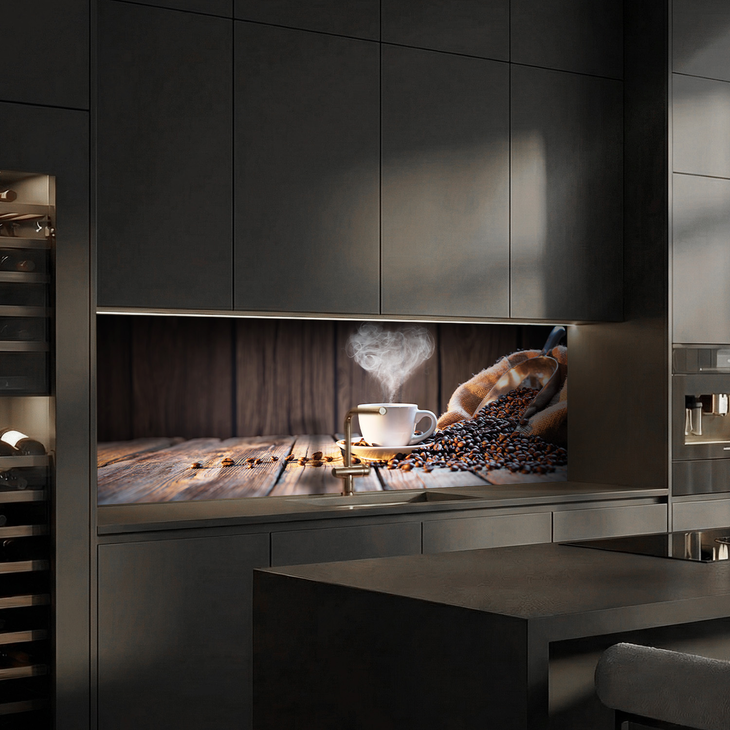 Küchenrückwand mit Kaffee V3 Motiv als Fliesenersatz und Spritzschutz