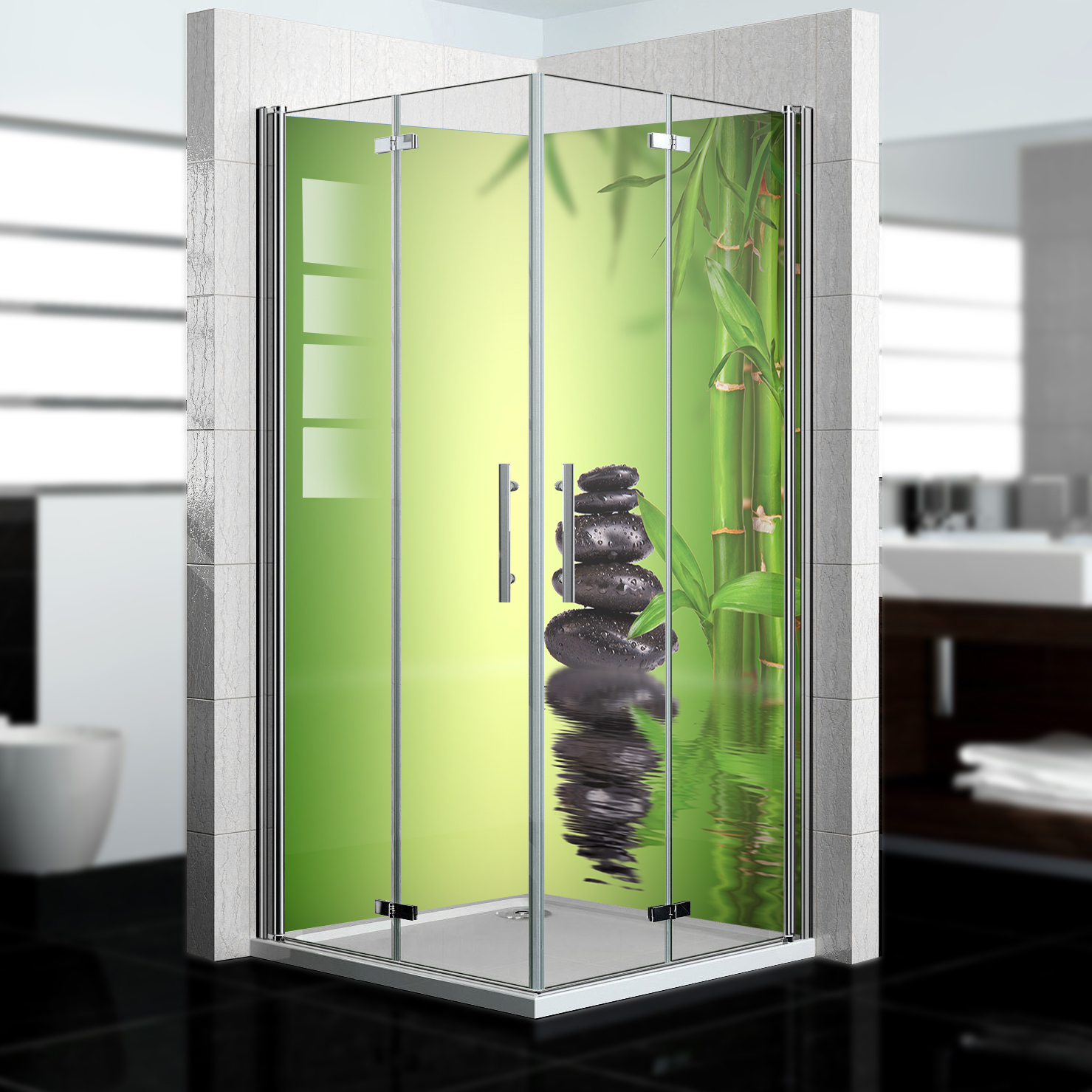 Duschrückwand mit Zen V2 Motiv, als Badrückwand zum Fliesenersatz  Duschrückwand mit Zen V2 Motiv, als Badrückwand zum Fliesenersatz