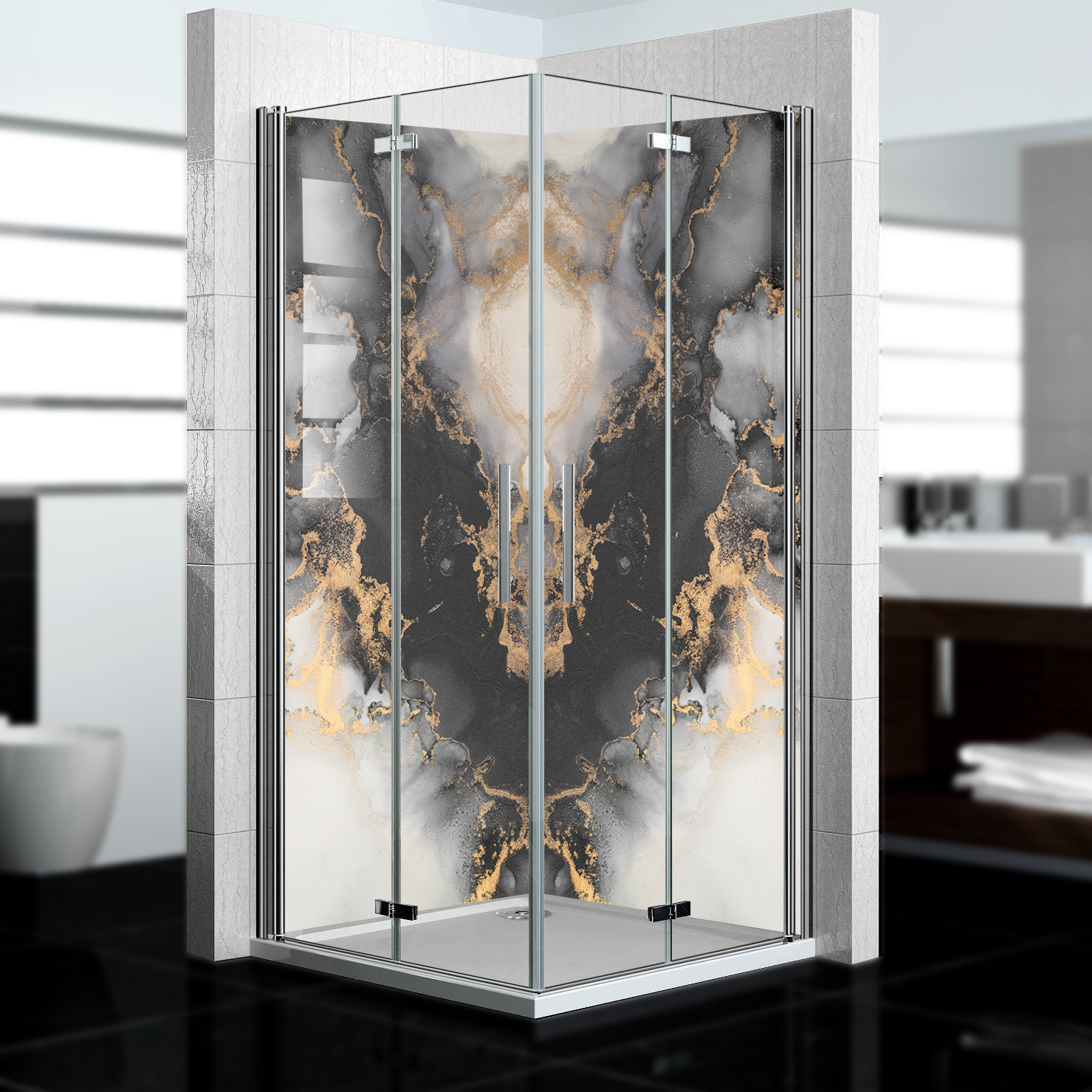 Duschrückwand mit Marmor V13 Motiv, als Badrückwand zum Fliesenersatz  Duschrückwand mit Marmor V13 Motiv, als Badrückwand zum Fliesenersatz