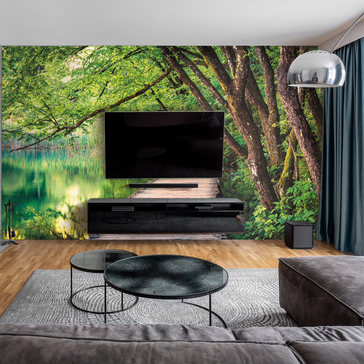 Wandverkleidung für das Wohnzimmer mit Wald V4 Motiv