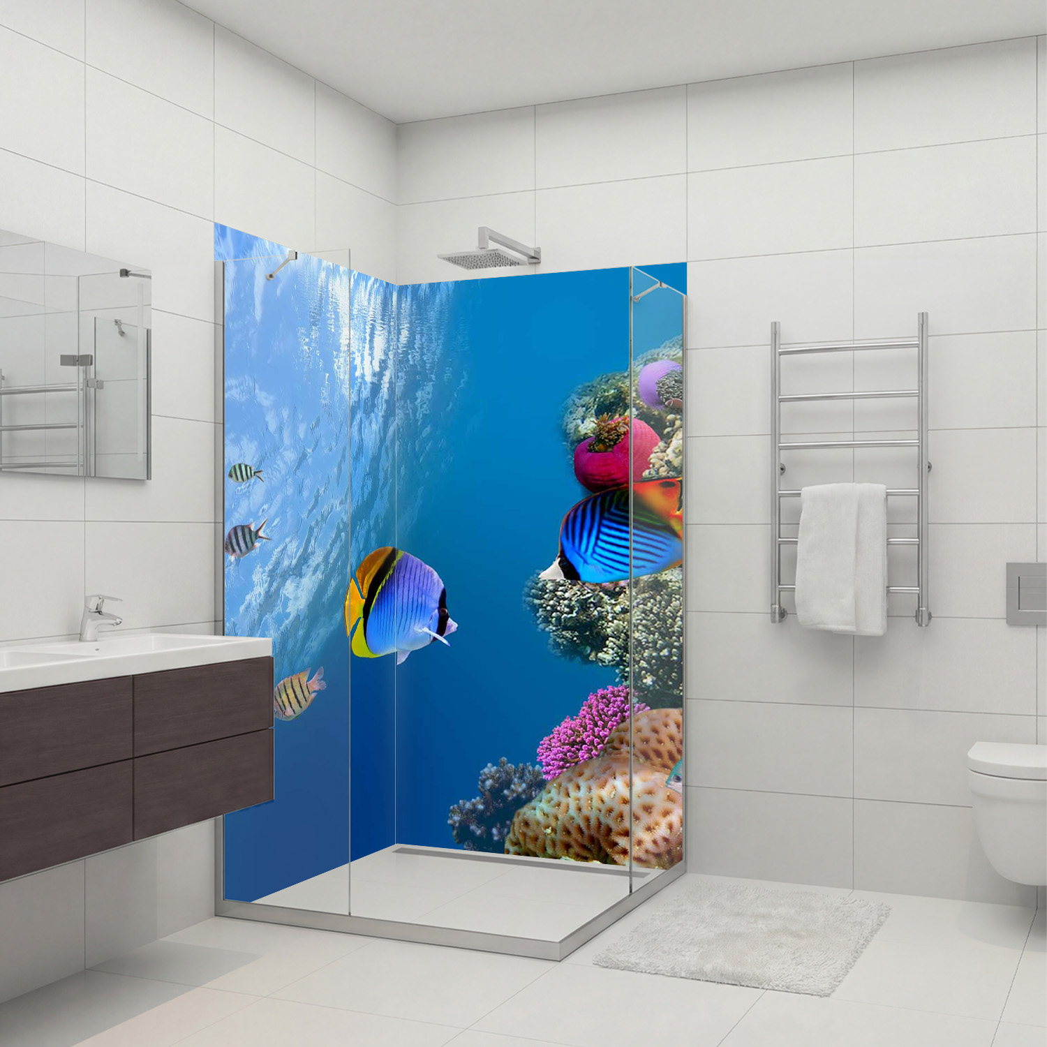 Duschrückwand mit Ozean V8 Motiv, als Badrückwand zum Fliesenersatz