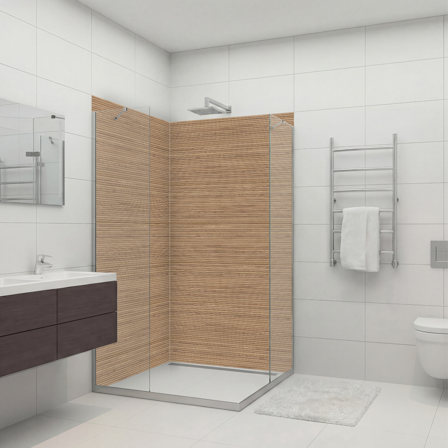 Duschrückwand mit Skandi V4 Motiv, als Badrückwand zum Fliesenersatz