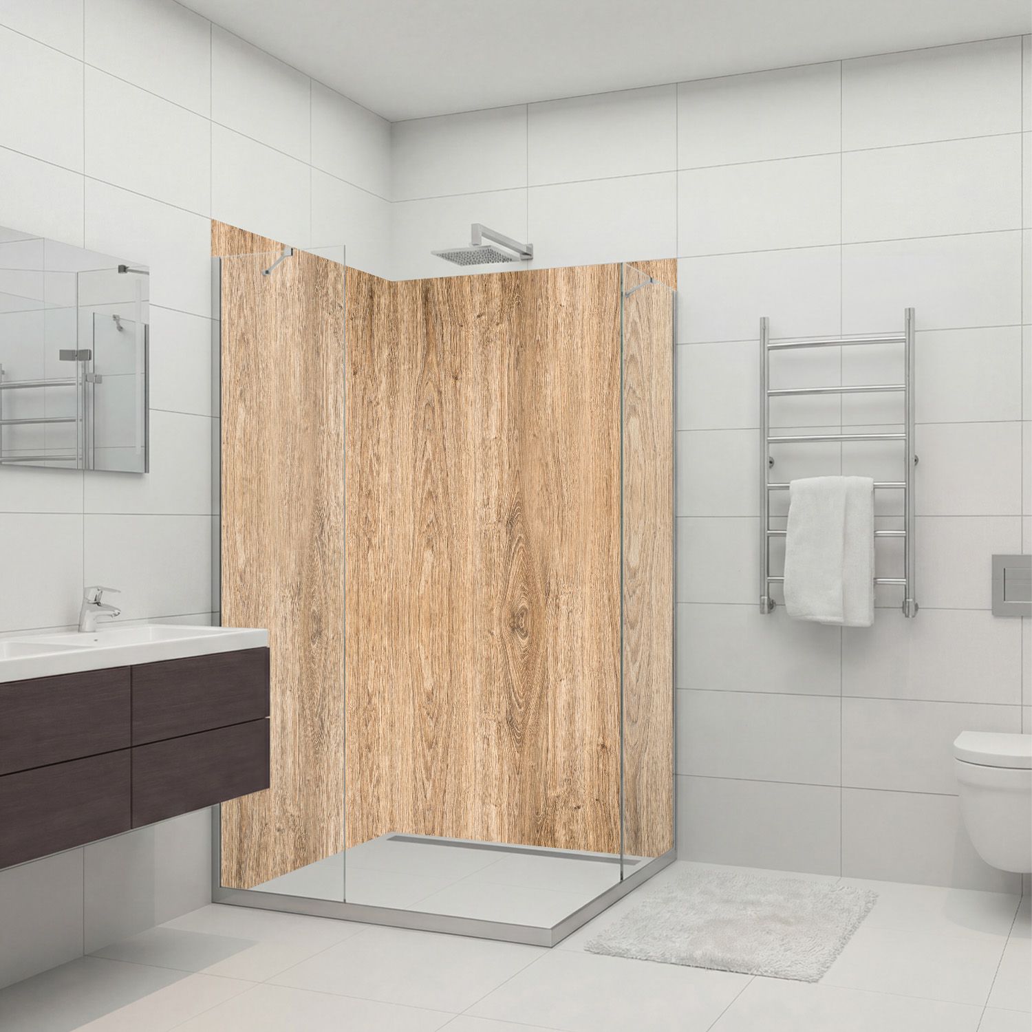 Duschrückwand aus Aluminium, 2tlg., Motiv: Holz V1, Größe: 200x90cm, Classic matt (B-Ware)