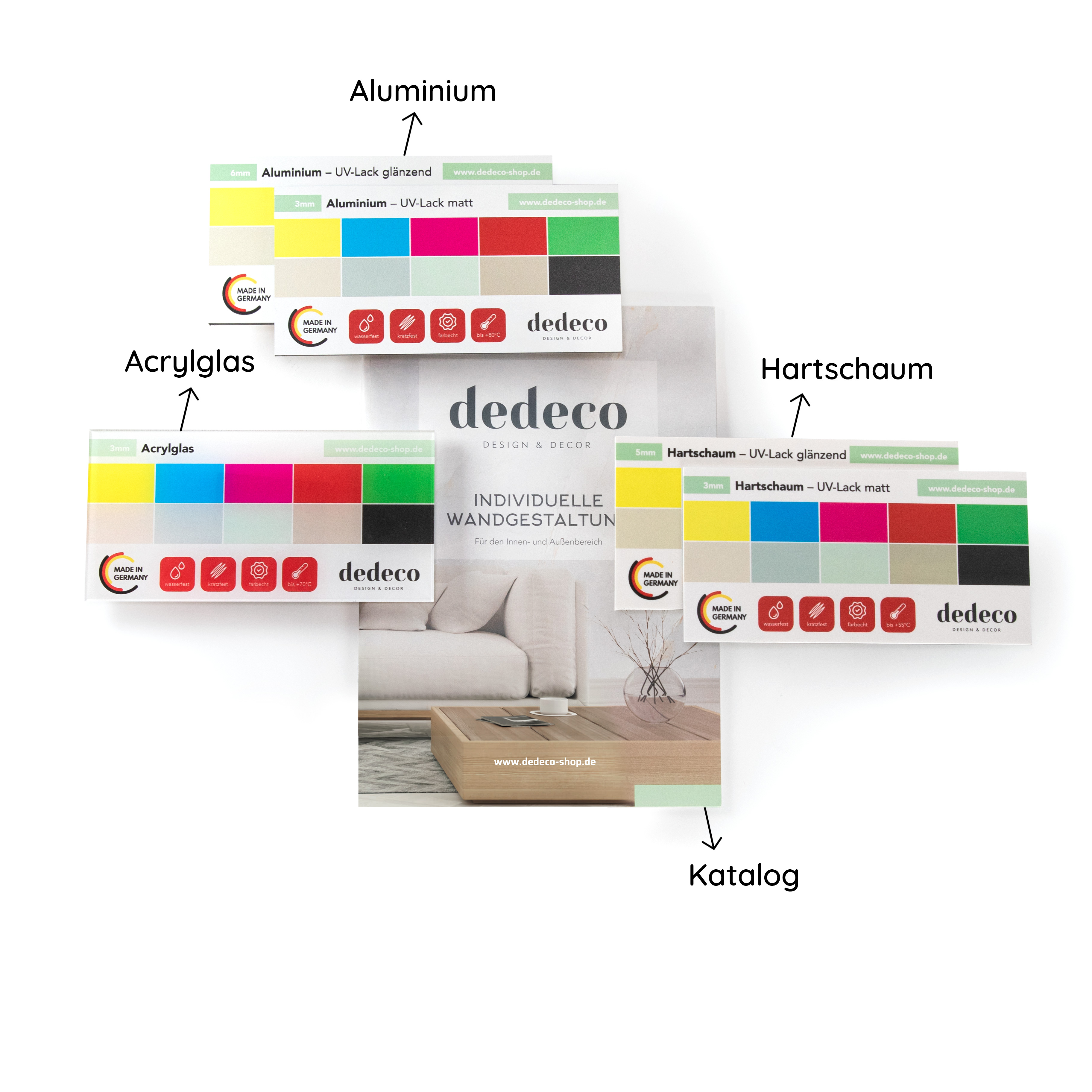 Musterpaket, 5x Musterstücke inkl. Motive & Farbtöne