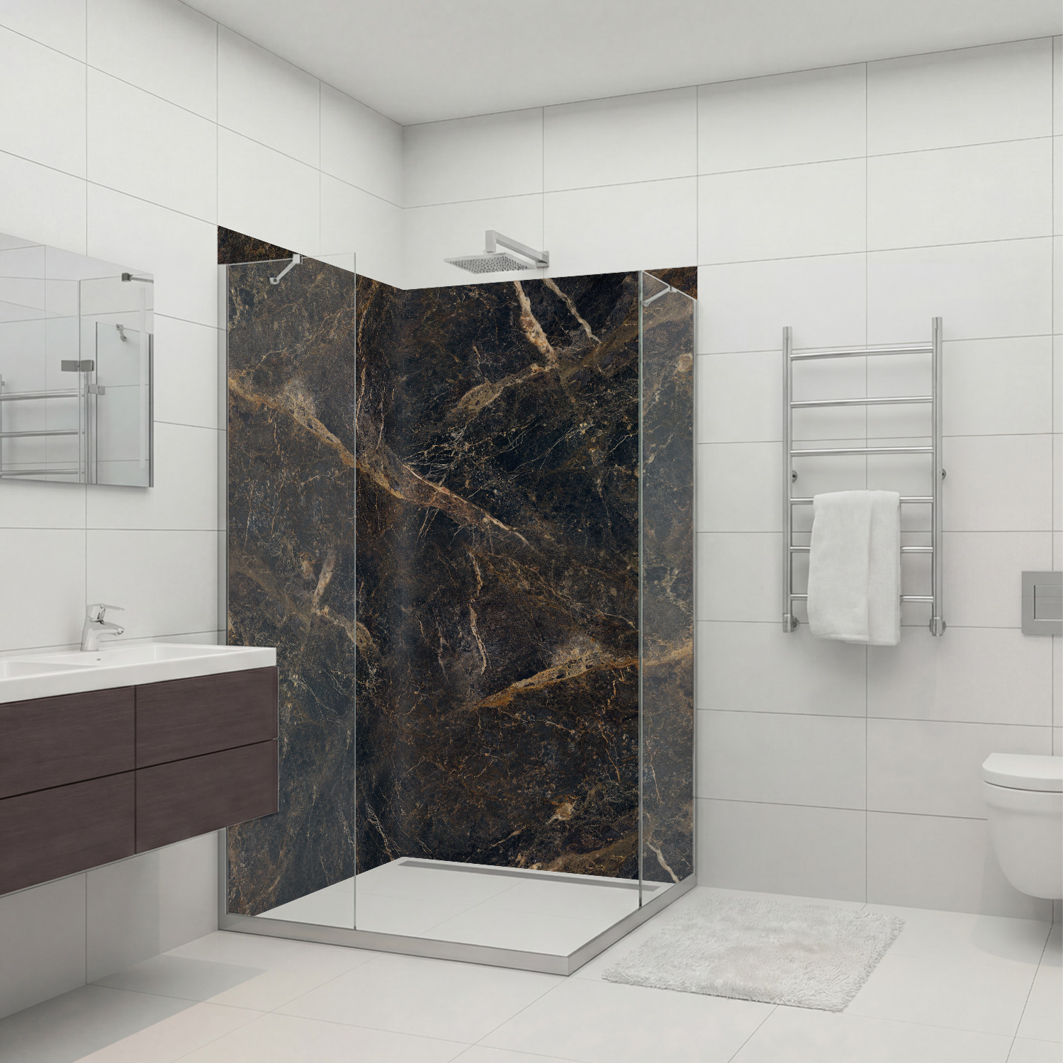 Duschrückwand mit Marmor V2 Motiv, als Badrückwand zum Fliesenersatz