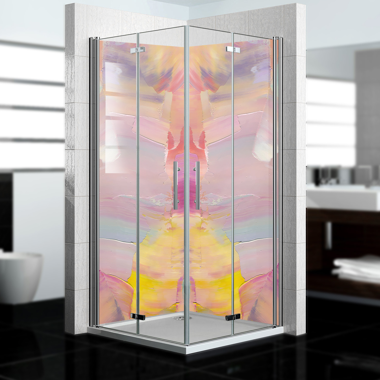 Duschrückwand mit Kunst V3 Motiv, als Badrückwand zum Fliesenersatz Duschrückwand mit Kunst V3 Motiv, als Badrückwand zum Fliesenersatz