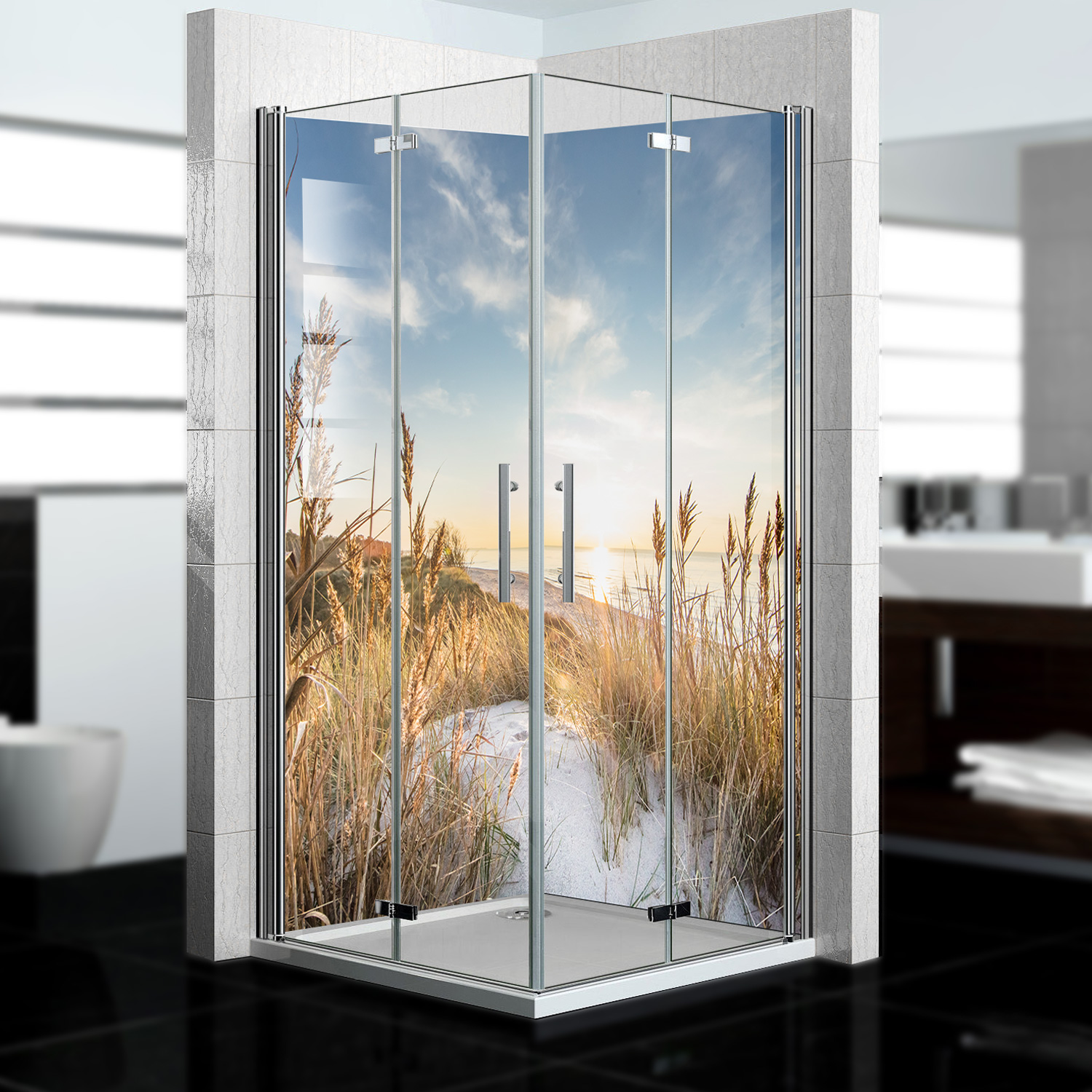Duschrückwand mit Dünengras V3 Motiv, als Badrückwand zum Fliesenersatz Duschrückwand mit Dünengras V3 Motiv, als Badrückwand zum Fliesenersatz