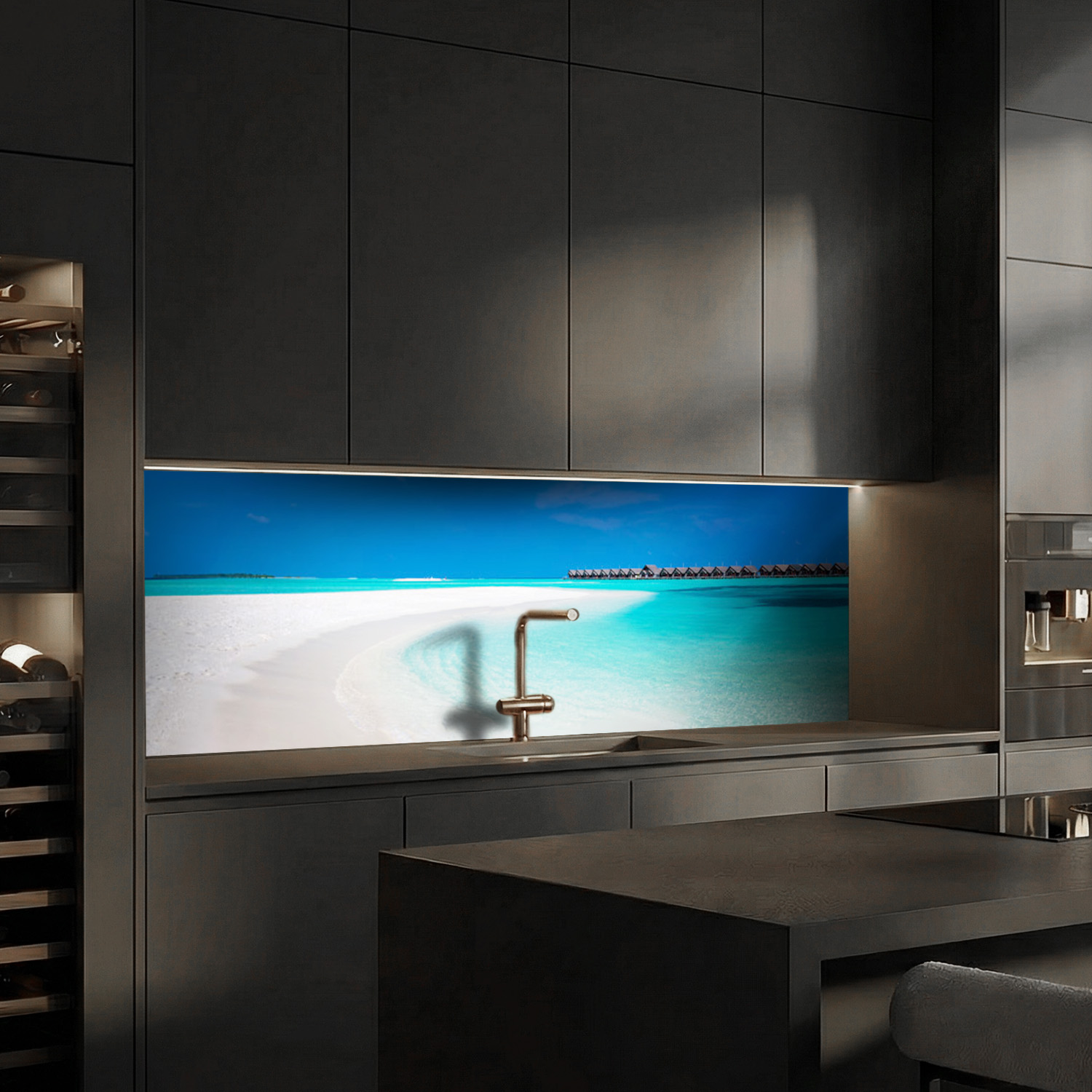 Küchenrückwand mit Strand V6 Motiv als Fliesenersatz und Spritzschutz