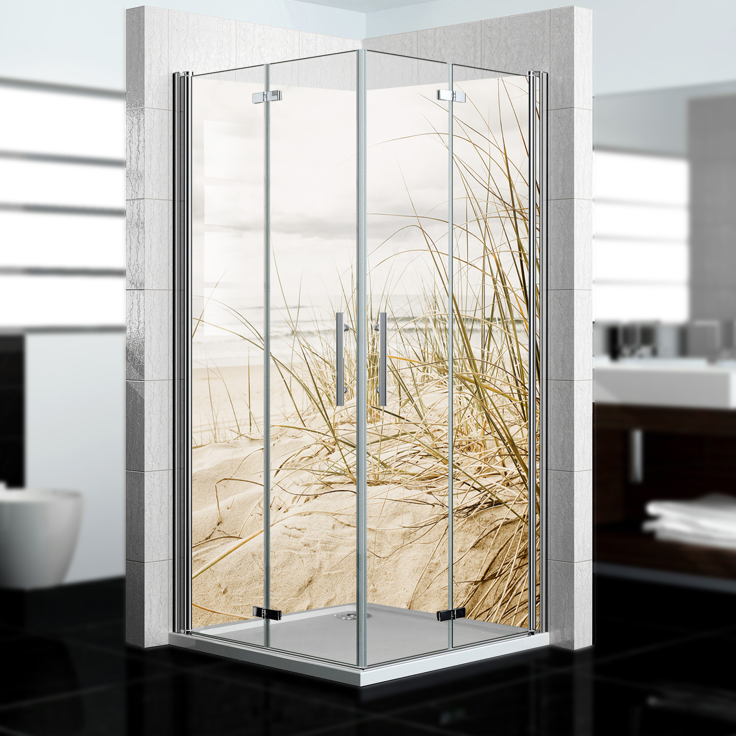 Duschrückwand mit Dünengras V1 Motiv, als Badrückwand zum Fliesenersatz Duschrückwand mit Dünengras V1 Motiv, als Badrückwand zum Fliesenersatz