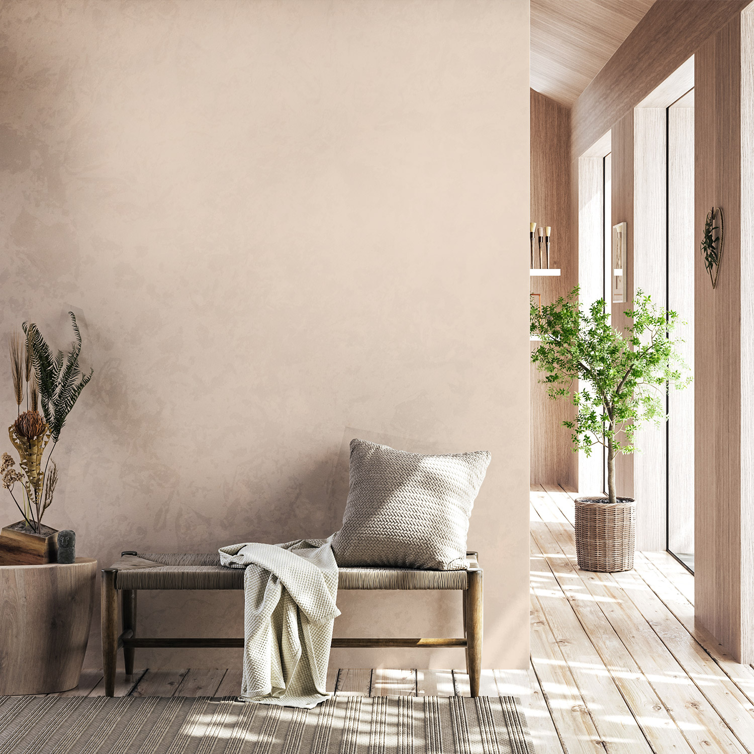 Wandverkleidung für den Flur in Beige Unifarbe Wandverkleidung für den Flur in Beige Unifarbe