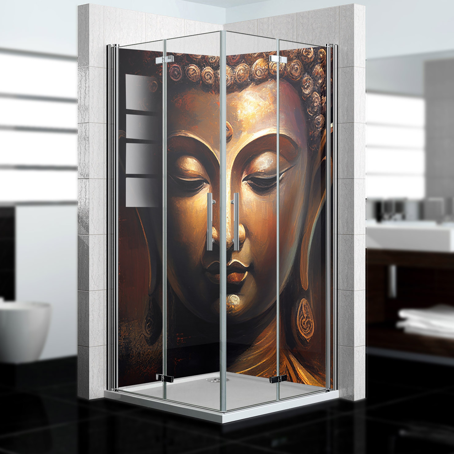 Duschrückwand mit Buddha V2 Motiv, als Badrückwand zum Fliesenersatz 