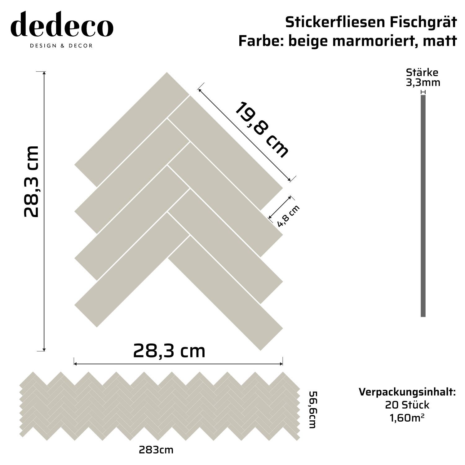 Selbstklebende Stickerfliesen, Modell: Fischgräte