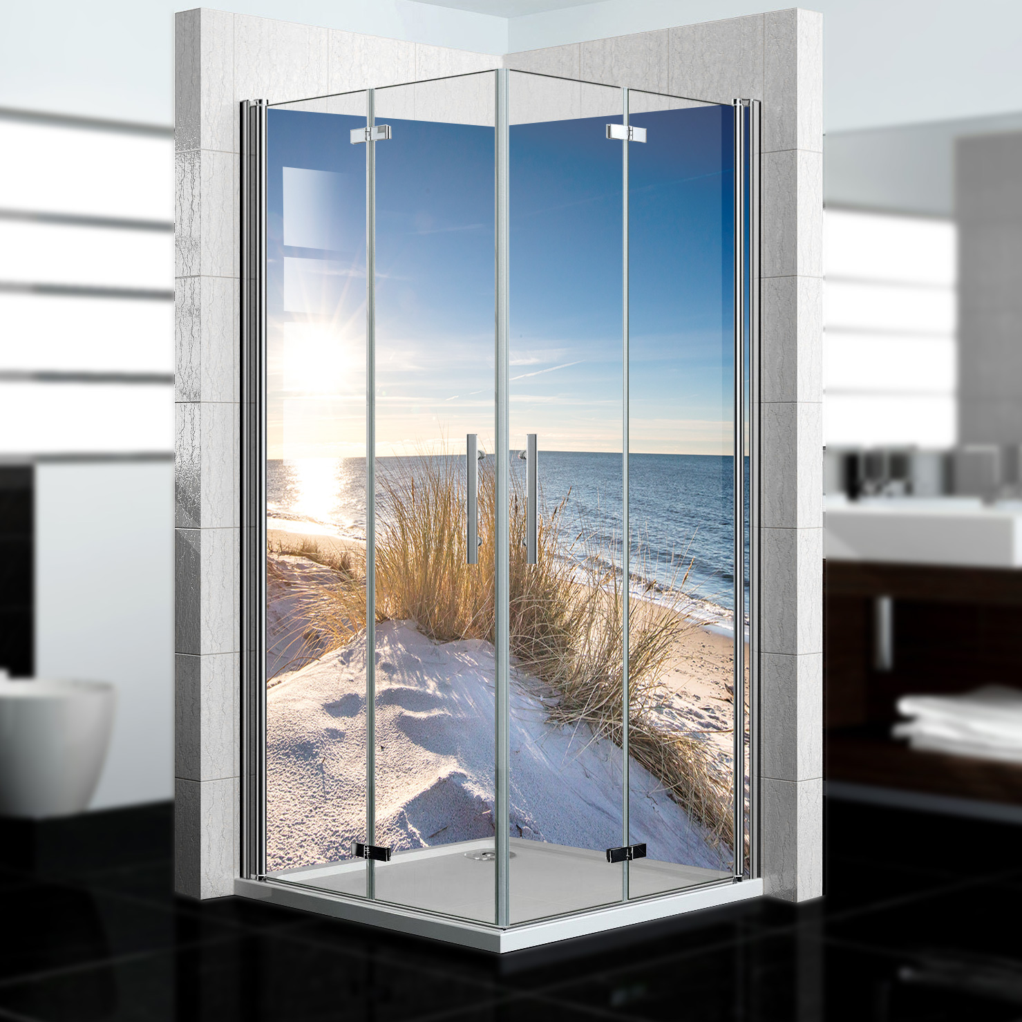 Duschrückwand mit Dünengras V7 Motiv, als Badrückwand zum Fliesenersatz  Duschrückwand mit Dünengras V7 Motiv, als Badrückwand zum Fliesenersatz