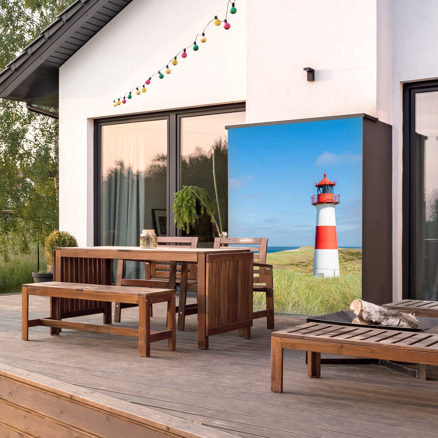 Wandverkleidung für den Outdoorbereich mit Leuchtturm V2 Motiv