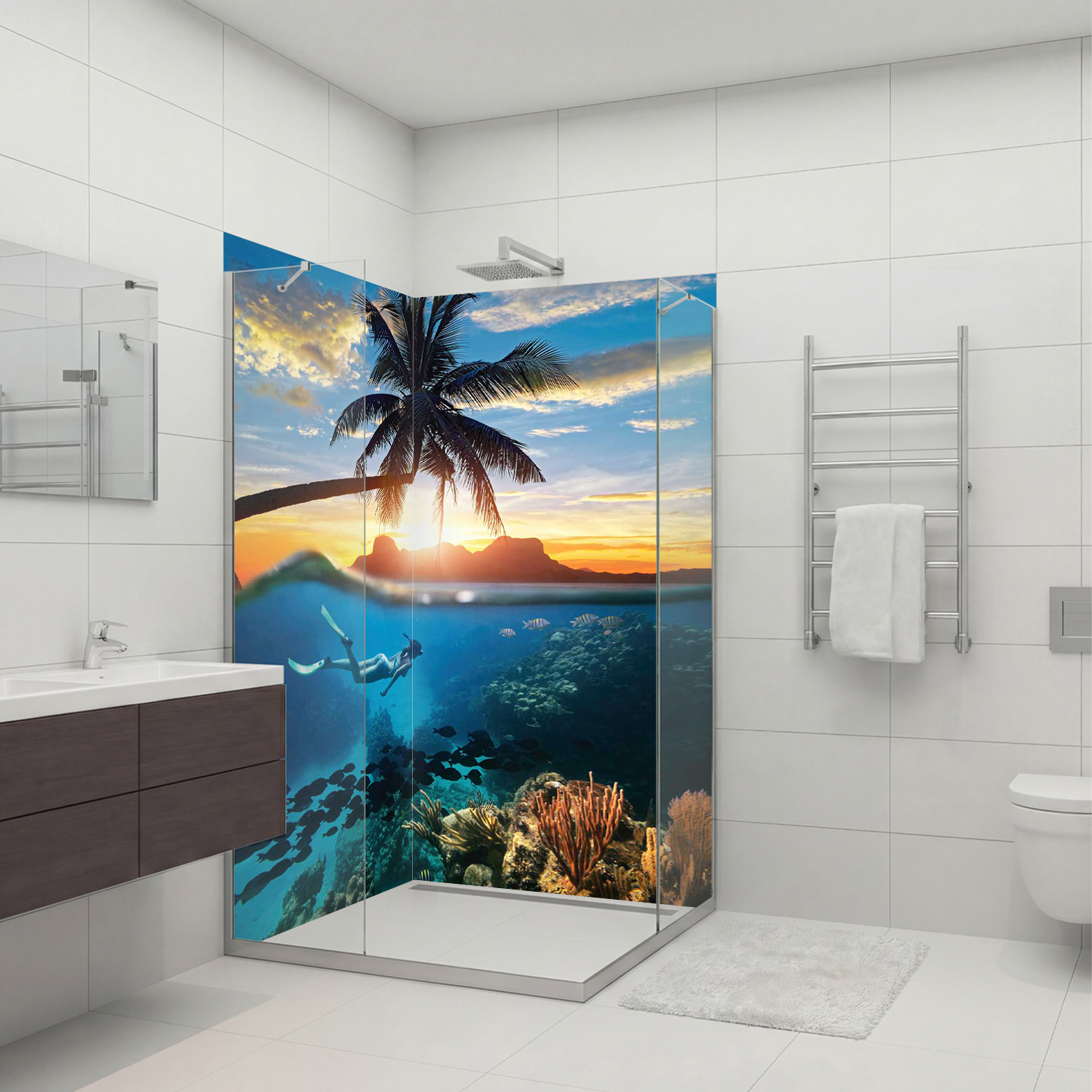 Duschrückwand mit Ozean V3 Motiv, als Badrückwand zum Fliesenersatz