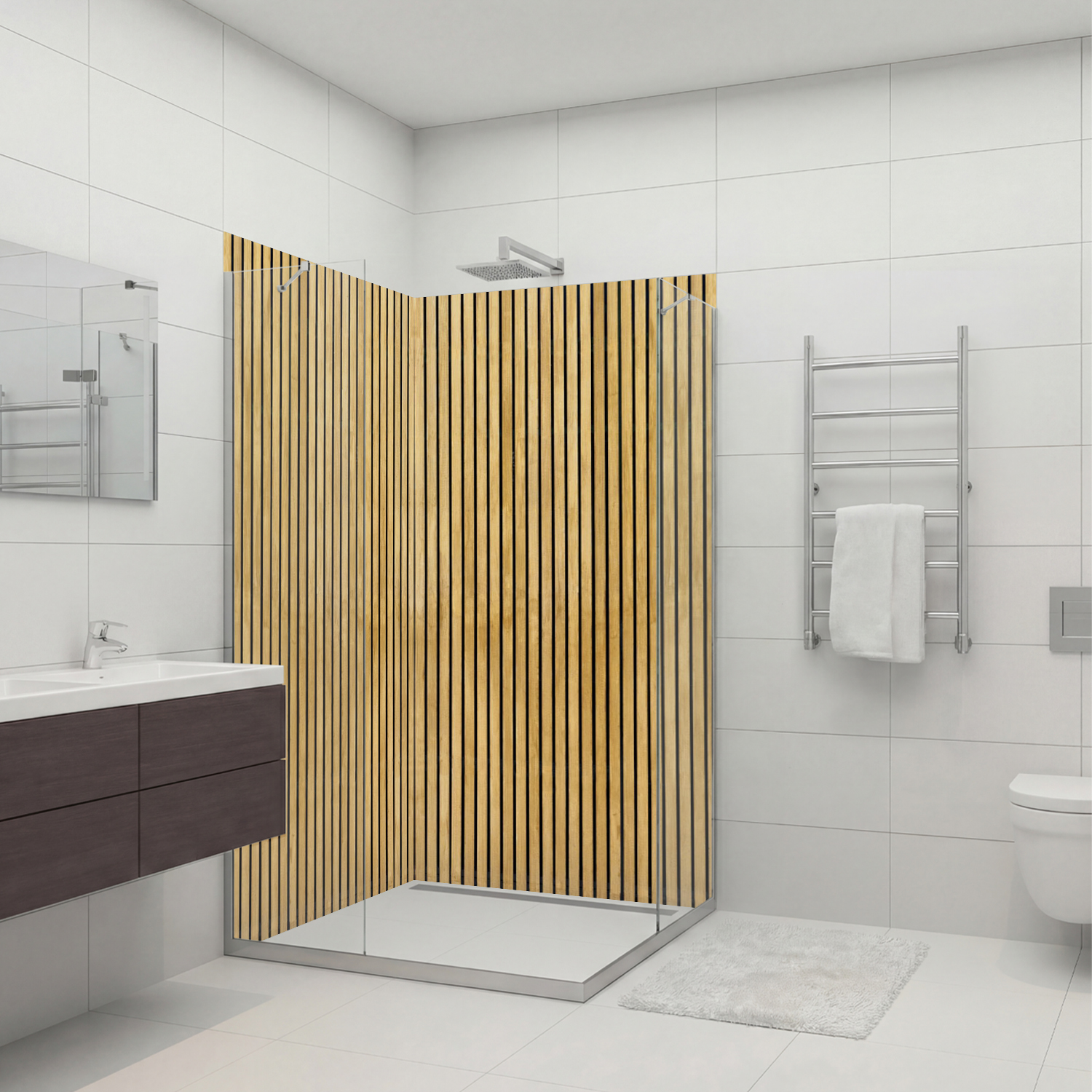 Duschrückwand mit Holz V7 Motiv, als Badrückwand zum Fliesenersatz