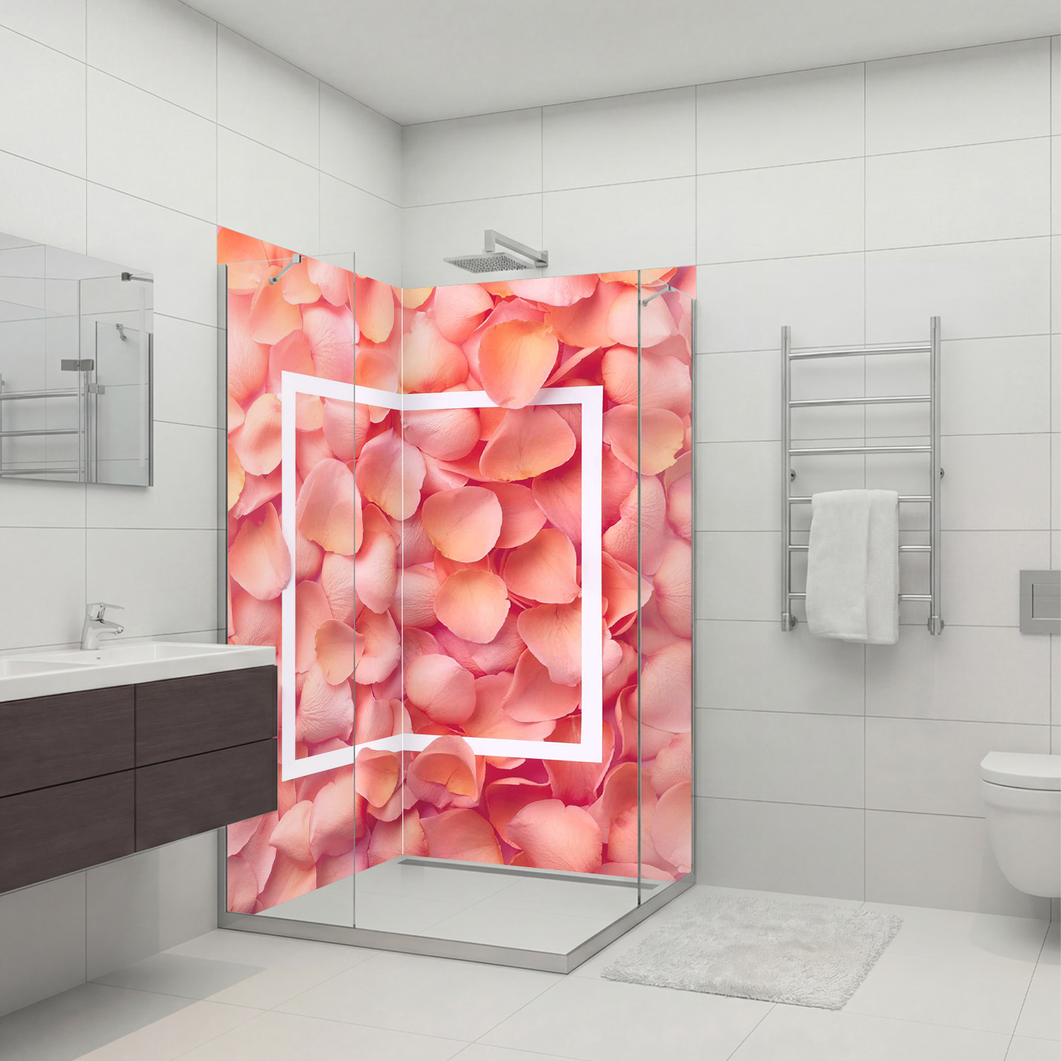 Duschrückwand mit Rosen V1 Motiv, als Badrückwand zum Fliesenersatz