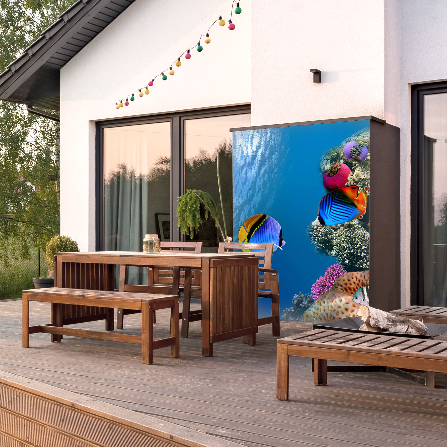 Wandverkleidung für den Outdoorbereich mit Ozean V8 Motiv