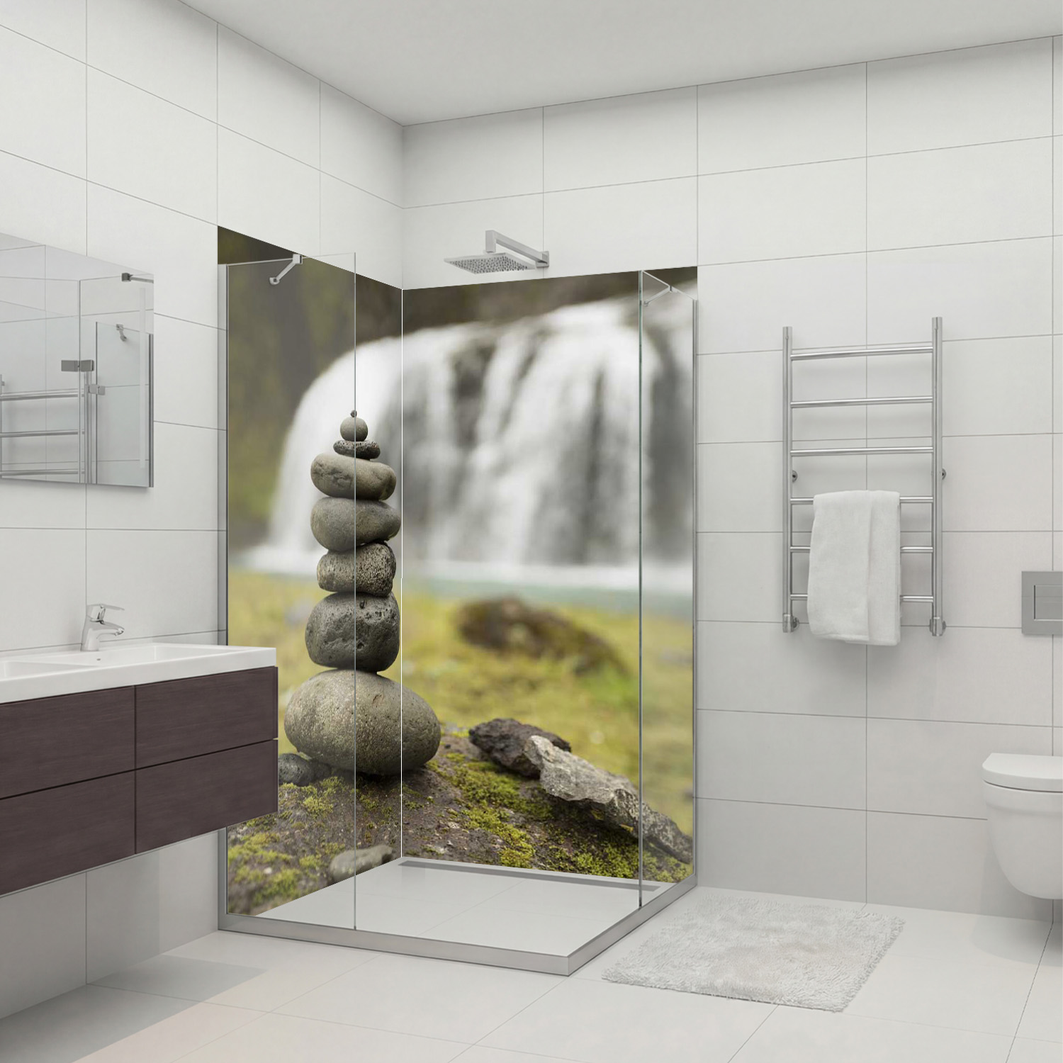 Duschrückwand mit Zen V5 Motiv, als Badrückwand zum Fliesenersatz