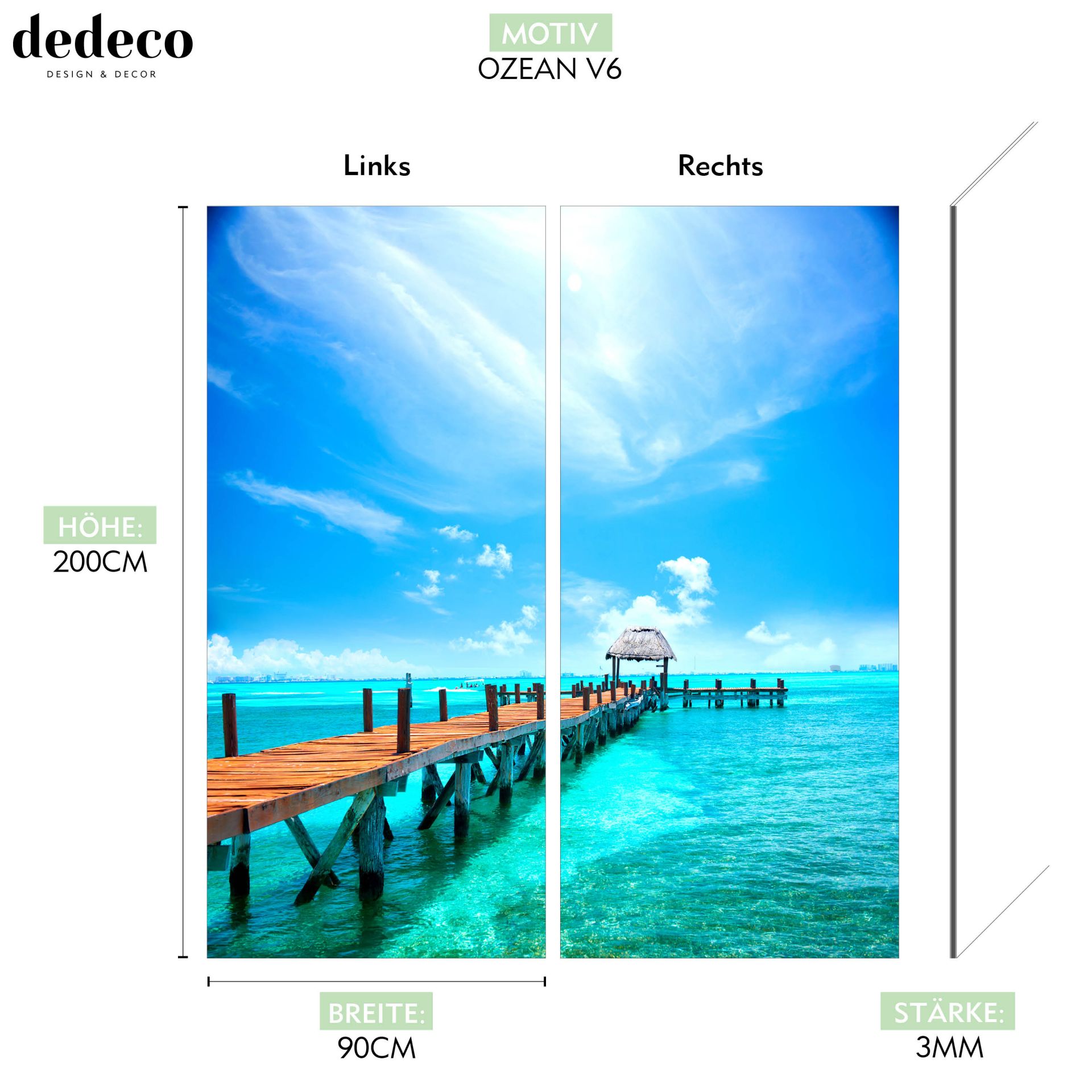 Aluminium Duschrückwand mit Ozean V6 Motiv, als Badrückwand zum